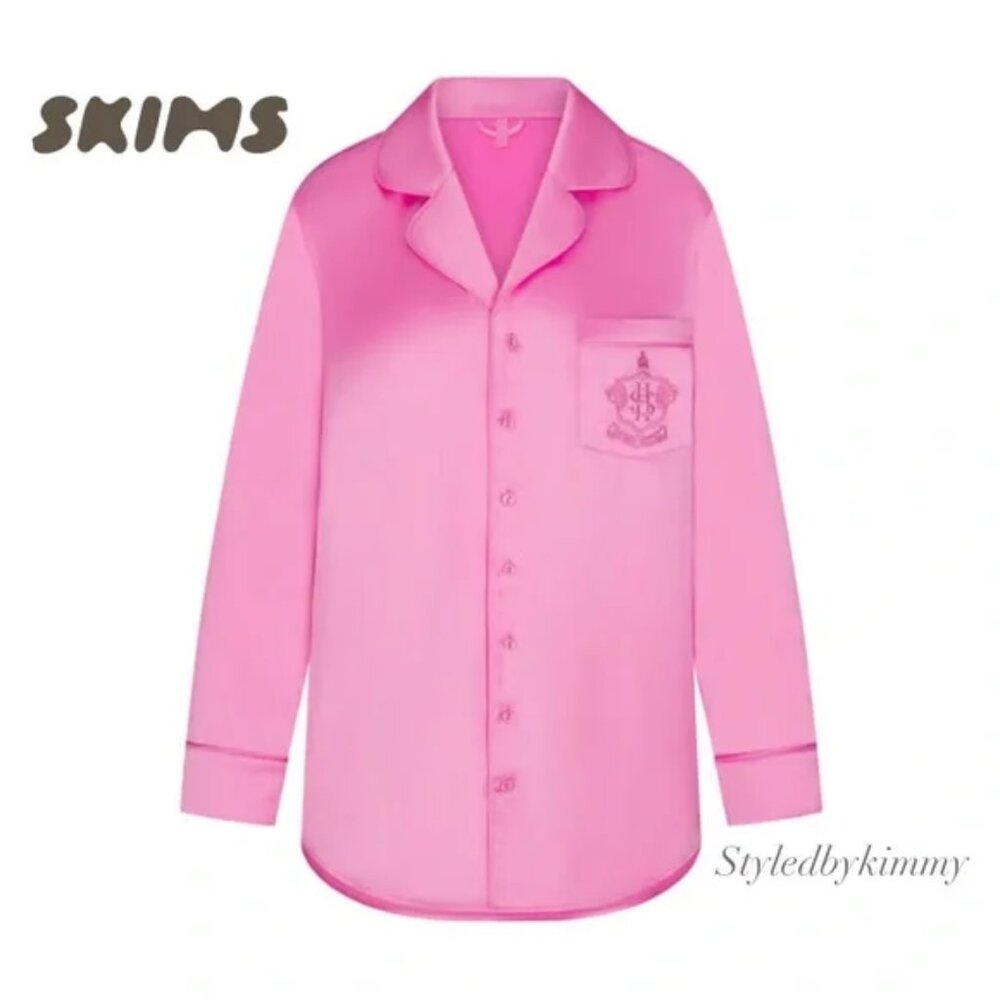 SKIMS | RARE FIND! HOTEL SHINE SLEEP DRESS IN NEON ORCHID PINK - NWT 🤩 - Picture 2 of 6